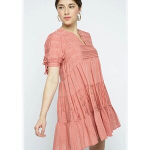 Talulah V Neck Mini Dress Tunic Size Small Dusty Pink Tie Sleeves Ruffle